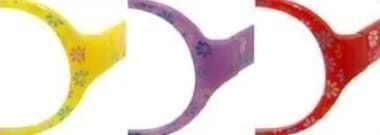 Purple and yellow plastic clip or clamp.